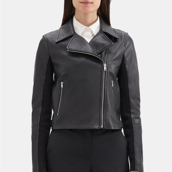Theory moto leather jacket large black - Picture 3 of 4